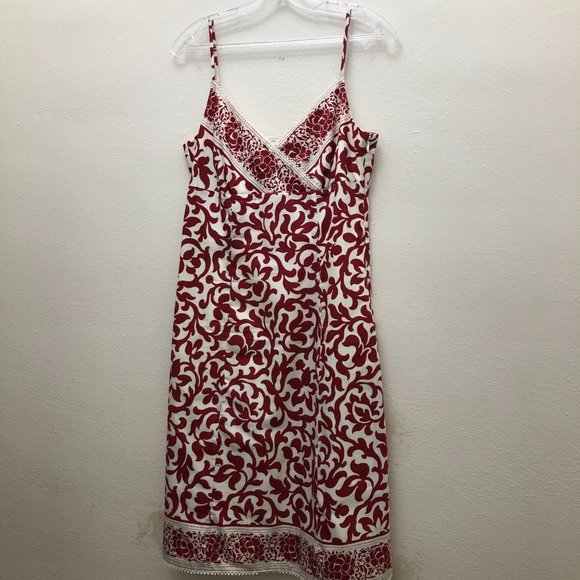 Ann Taylor Dresses & Skirts - Ann Taylor Floral V-Neck Spaghetti Strap Midi Dress Women's Size 4 Red and White